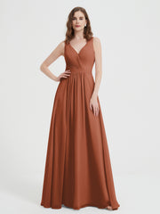 Dos Ouvert Mousseline Robes Avec Col En V Rouille Grande Taille