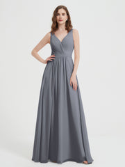 Dos Ouvert Mousseline Robes Avec Col En V Gris Acier