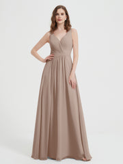 Dos Ouvert Mousseline Robes Avec Col En V Taupe