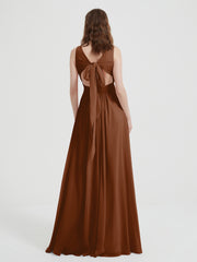 Dos Ouvert Mousseline Robes Avec Col En V terracotta Grande Taille