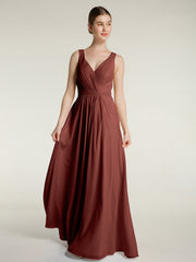 Dos Ouvert Mousseline Robes Avec Col En V terracotta Grande Taille