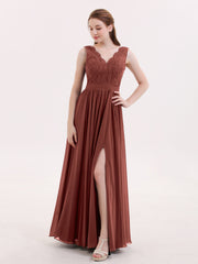 Dentelle et Mousseline Sexy Robe avec Fente terracotta Grande Taille