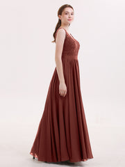 Dentelle et Mousseline Sexy Robe avec Fente terracotta Grande Taille