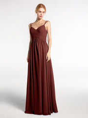Robe de Demoiselle d'Honneur Longue en Mousseline avec Doubles Bretelles terracotta Grande Taille