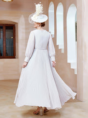 Robe de A-ligne en Mousseline avec Manches Longues à col en V Ivoire Grande Taille