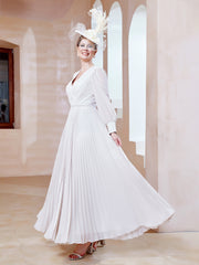 Robe de A-ligne en Mousseline avec Manches Longues à col en V Ivoire Grande Taille