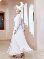 Robe de A-ligne en Mousseline avec Manches Longues à col en V Ivoire Grande Taille