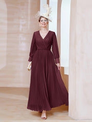 Robe de A-ligne en Mousseline avec Manches Longues à col en V Cabernet Grande Taille