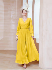 Robe de A-ligne en Mousseline avec Manches Longues à col en V Souci