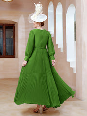 Robe de A-ligne en Mousseline avec Manches Longues à col en V Mousse Grande Taille