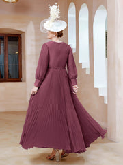 Robe de A-ligne en Mousseline avec Manches Longues à col en V Mûre