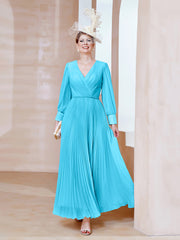 Robe de A-ligne en Mousseline avec Manches Longues à col en V Piscine Grande Taille