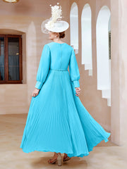 Robe de A-ligne en Mousseline avec Manches Longues à col en V Piscine Grande Taille