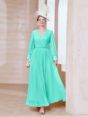 Robe de A-ligne en Mousseline avec Manches Longues à col en V Spa Grande Taille
