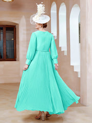 Robe de A-ligne en Mousseline avec Manches Longues à col en V Spa Grande Taille