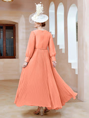 Robe de A-ligne en Mousseline avec Manches Longues à col en V Crépuscule