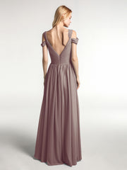 Robe Longue en Mousseline à Taille Empire à Col en V Profond Dusk