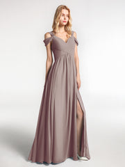 Robe Longue en Mousseline à Taille Empire à Col en V Profond Dusk