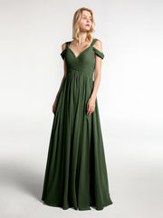 Robe Longue Taille Empire à Hors de l'Épaule avec Fente Olive Verte Grande Taille