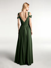 Robe Longue Taille Empire à Hors de l'Épaule avec Fente Olive Verte Grande Taille