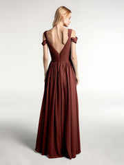 Robe Longue Taille Empire à Hors de l'Épaule avec Fente terracotta Grande Taille