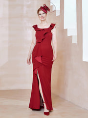 Robe Fourreau en Crêpe Stretch avec Fente Rouge Grande Taille
