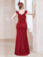 Robe Fourreau en Crêpe Stretch avec Fente Rouge