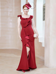 Robe Fourreau en Crêpe Stretch avec Fente Rouge