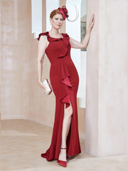 Robe Fourreau en Crêpe Stretch avec Fente Rouge Grande Taille
