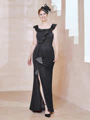Robe Fourreau en Crêpe Stretch avec Fente Noir