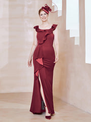 Robe Fourreau en Crêpe Stretch avec Fente Bordeaux