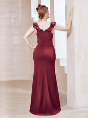 Robe Fourreau en Crêpe Stretch avec Fente Bordeaux