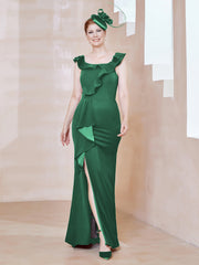 Robe Fourreau en Crêpe Stretch avec Fente Vert Foncé Grande Taille