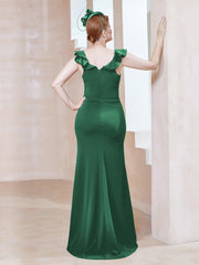 Robe Fourreau en Crêpe Stretch avec Fente Vert Foncé Grande Taille