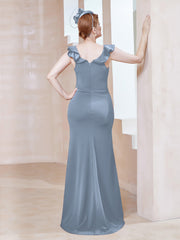 Robe Fourreau en Crêpe Stretch avec Fente Bleu Poudré Grande Taille