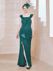 Robe Fourreau en Crêpe Stretch avec Fente Paon