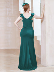 Robe Fourreau en Crêpe Stretch avec Fente Paon Grande Taille