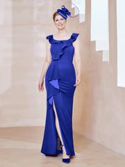 Robe Fourreau en Crêpe Stretch avec Fente Bleu Royale Grande Taille