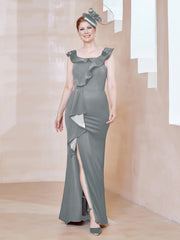 Robe Fourreau en Crêpe Stretch avec Fente Gris Acier