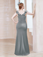 Robe Fourreau en Crêpe Stretch avec Fente Gris Acier