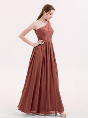 Une Epaule Mousseline et Dentelle Robe avec Fente terracotta Grande Taille