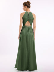 Longue Licou Mousseline Robes Avec Dos Nu Olive Verte Grande Taille