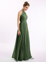 Longue Licou Mousseline Robes Avec Dos Nu Olive Verte Grande Taille
