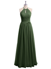 Longue Licou Mousseline Robes Avec Dos Nu Olive Verte Grande Taille