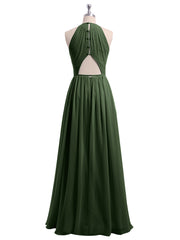 Longue Licou Mousseline Robes Avec Dos Nu Olive Verte Grande Taille