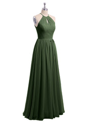 Longue Licou Mousseline Robes Avec Dos Nu Olive Verte Grande Taille
