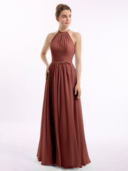 Longue Licou Mousseline Robes Avec Dos Nu terracotta