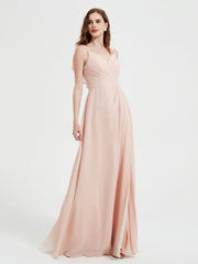 Spaghetti Bretelles Col En V Robes Avec Fente Rose Perle