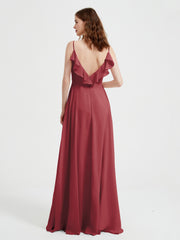 Spaghetti Bretelles Col En V Robes Avec Fente Cannelle Rose Grande Taille