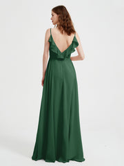 Spaghetti Bretelles Col En V Robes Avec Fente Vert Foncé